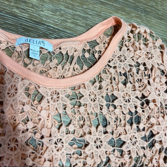 DELIA'S CROCHET TOP, SPLIT BACK, THINK BATHING SUIT COVER-UP, PEACH, SIZE S - Picture 3 of 9